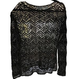 Women’s L, Crochet, Long-sleeve, black and silver tinsel weaved, Sweater.